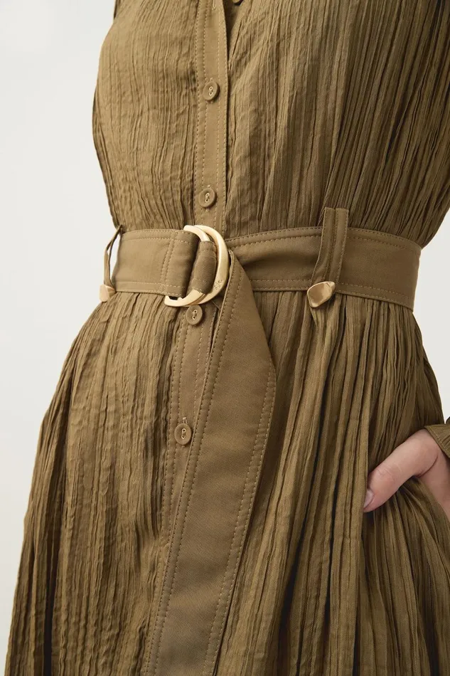 Aje Dresses Bays Crushed Pleat Midi Dress Khaki 8211 Women Aje Dresses Bays Crushed Pleat Midi Dress Khaki 8211 Women
