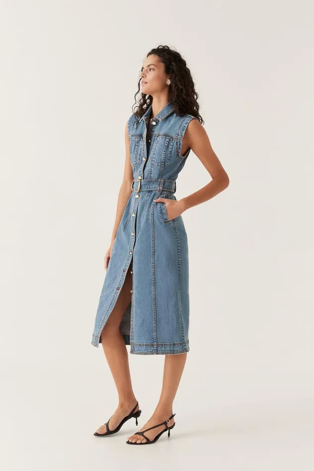 Aje Dresses Darcie Denim Midi Dress 90039s Wash 8211 Women Aje Dresses Darcie Denim Midi Dress 90039s Wash 8211 Women