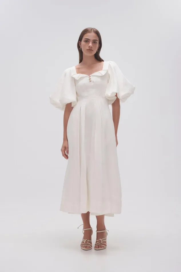 Aje Dresses Jessica Frill Midi Dress Ivory 8211 Women