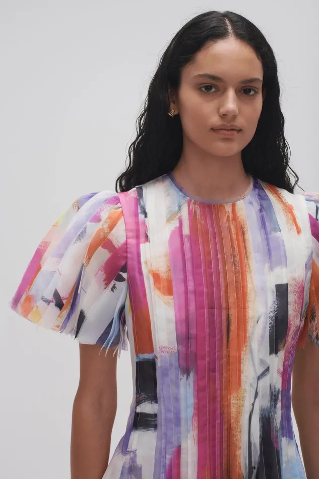 Aje Dresses Nova Pleated Midi Dress Abstract Sunset 8211 Women Aje Dresses Nova Pleated Midi Dress Abstract Sunset 8211 Women