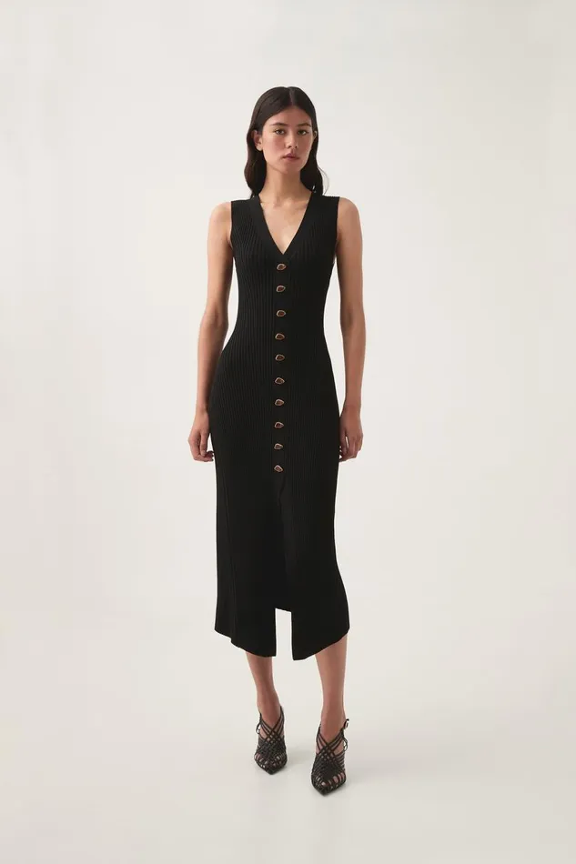 Aje Dresses Ondine Knit Midi Dress Black 8211 Women Aje Dresses Ondine Knit Midi Dress Black 8211 Women