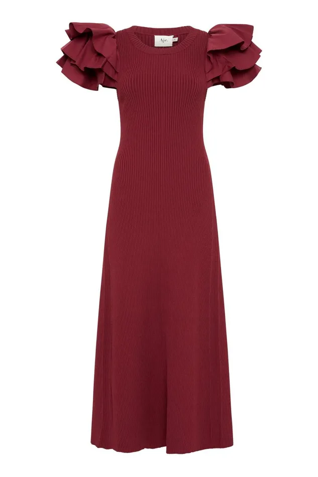 Aje Dresses Questa Puff Midi Dress Mahogany Red 8211 Women Aje Dresses Questa Puff Midi Dress Mahogany Red 8211 Women