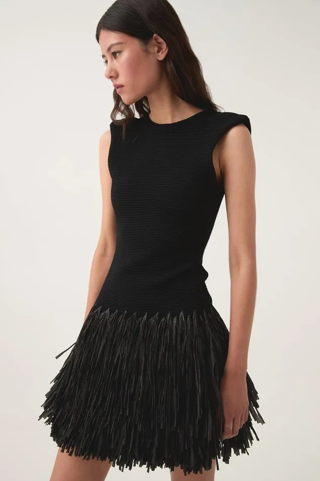 Aje Dresses Rushes Raffia Knit Mini Dress Black 8211 Women