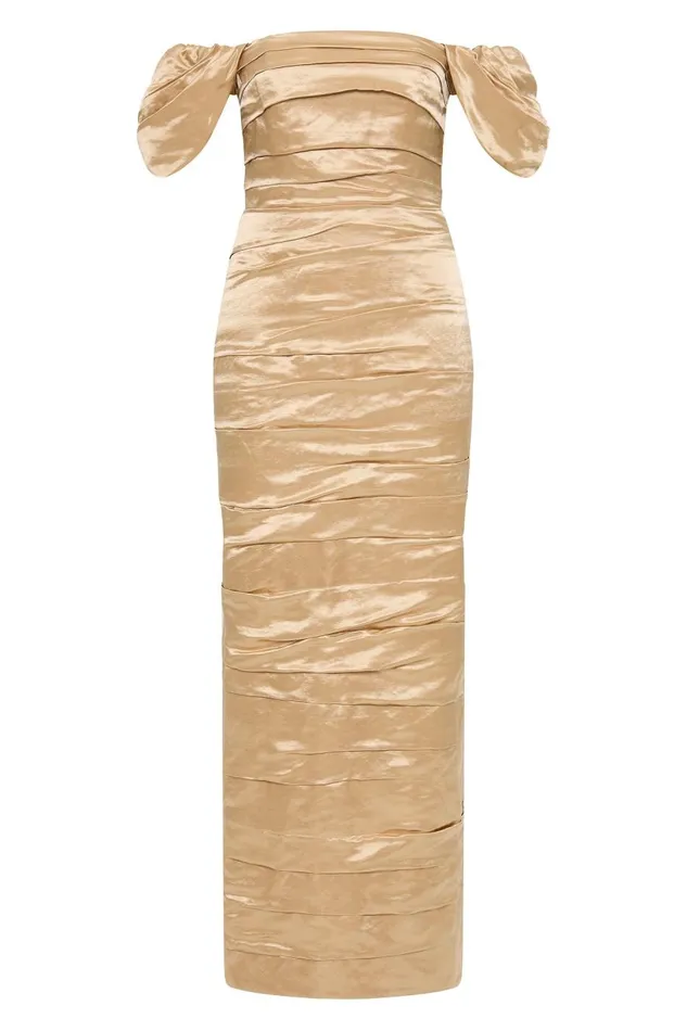 Aje Dresses Zara Gathered Midi Dress Gold 8211 Women Aje Dresses Zara Gathered Midi Dress Gold 8211 Women