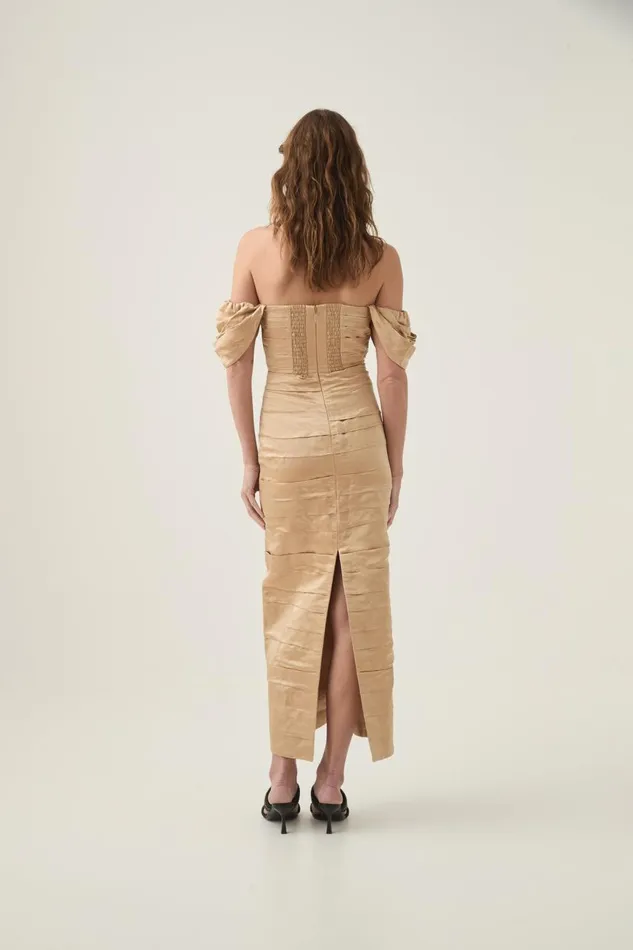 Aje Dresses Zara Gathered Midi Dress Gold 8211 Women Aje Dresses Zara Gathered Midi Dress Gold 8211 Women