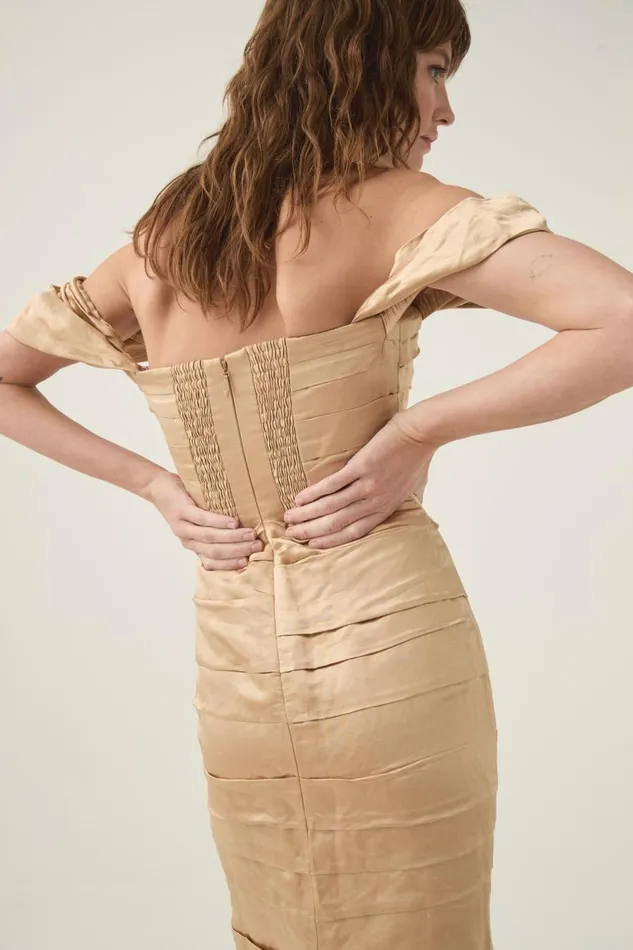 Aje Dresses Zara Gathered Midi Dress Gold 8211 Women Aje Dresses Zara Gathered Midi Dress Gold 8211 Women