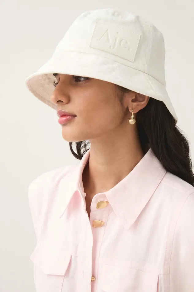 Aje Hats and Scarves Kya Denim Bucket Hat Ivory 8211 Women