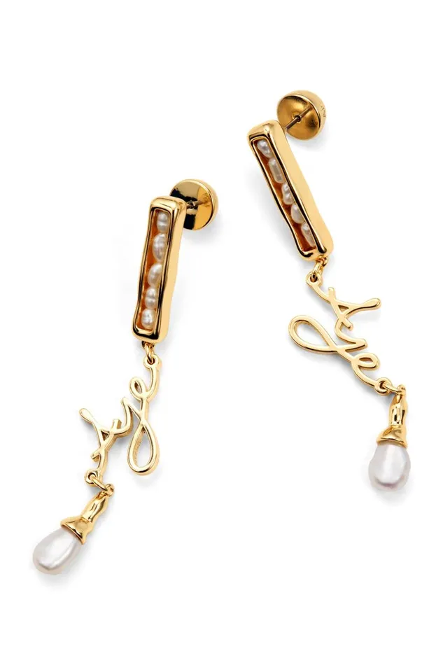 Aje Jewelry Iria Pearl Drop Logo Stud Goldpearl 8211 Women Aje Jewelry Iria Pearl Drop Logo Stud Goldpearl 8211 Women