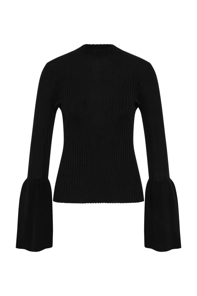 Aje Knitwear and Jumpers Flute Bell Sleeve Knit Top Black 8211 Women