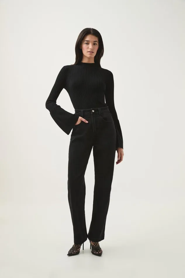 Aje Knitwear and Jumpers Flute Bell Sleeve Knit Top Black 8211 Women
