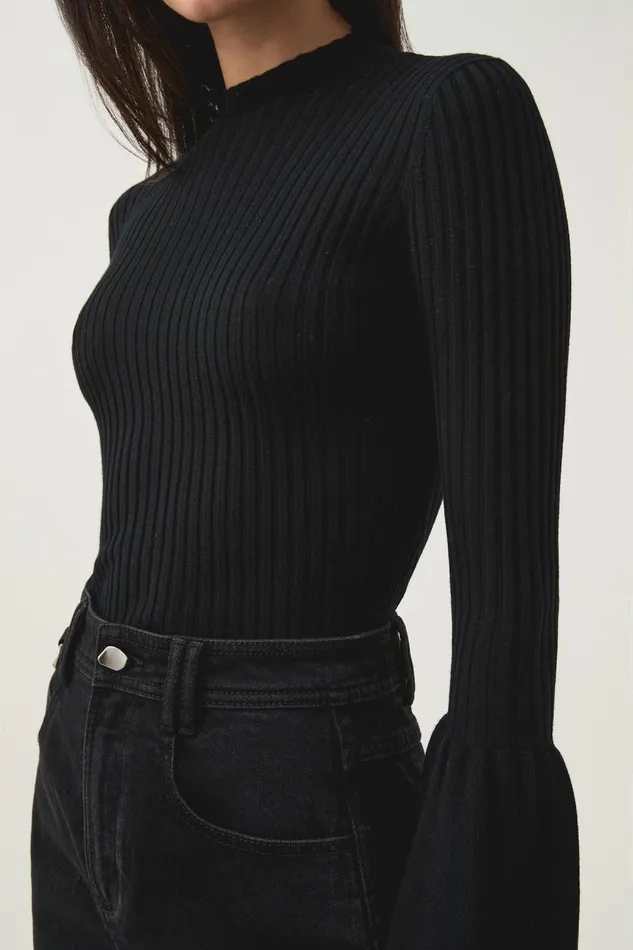 Aje Knitwear and Jumpers Flute Bell Sleeve Knit Top Black 8211 Women