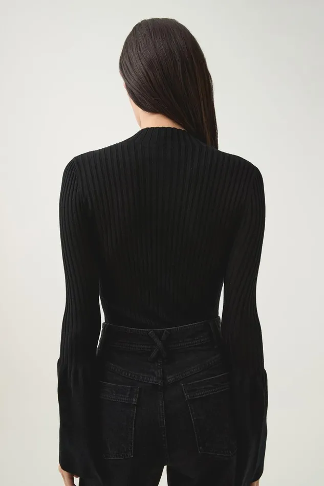 Aje Knitwear and Jumpers Flute Bell Sleeve Knit Top Black 8211 Women