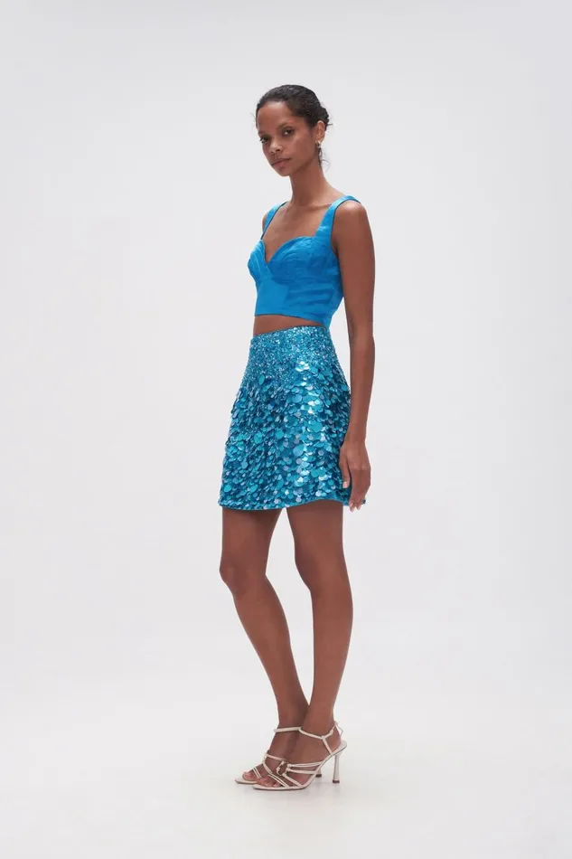 Aje Matching Sets Cherie Sequin Mini Skirt Azure Blue 8211 Women