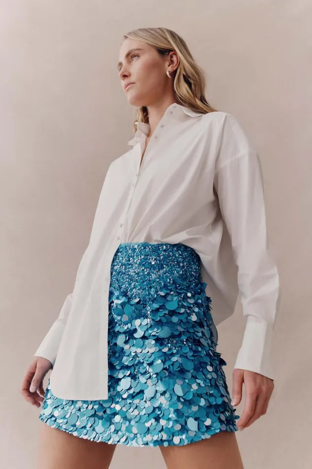 Aje Matching Sets Cherie Sequin Mini Skirt Azure Blue 8211 Women