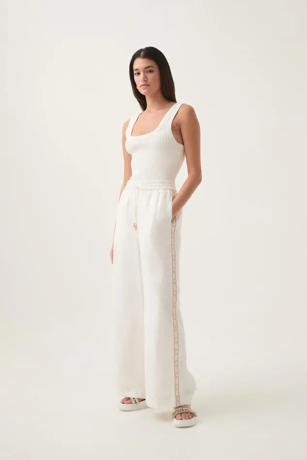 Aje Pants Imogen Logo Linen Pant Ivory 8211 Women