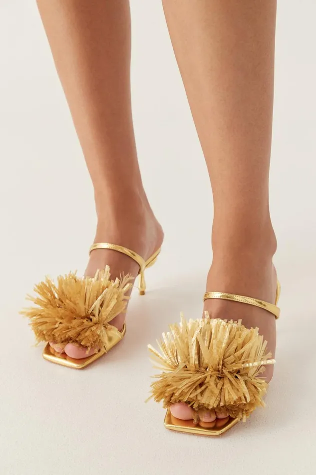 Aje Shoes Clea Fringe Low Droplet Heel Gold 8211 Women