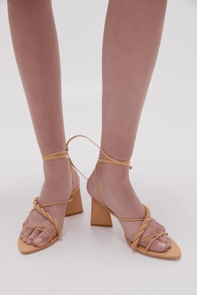 Aje Shoes Rosamund Strappy Twist Heel Sand Beige 8211 Women