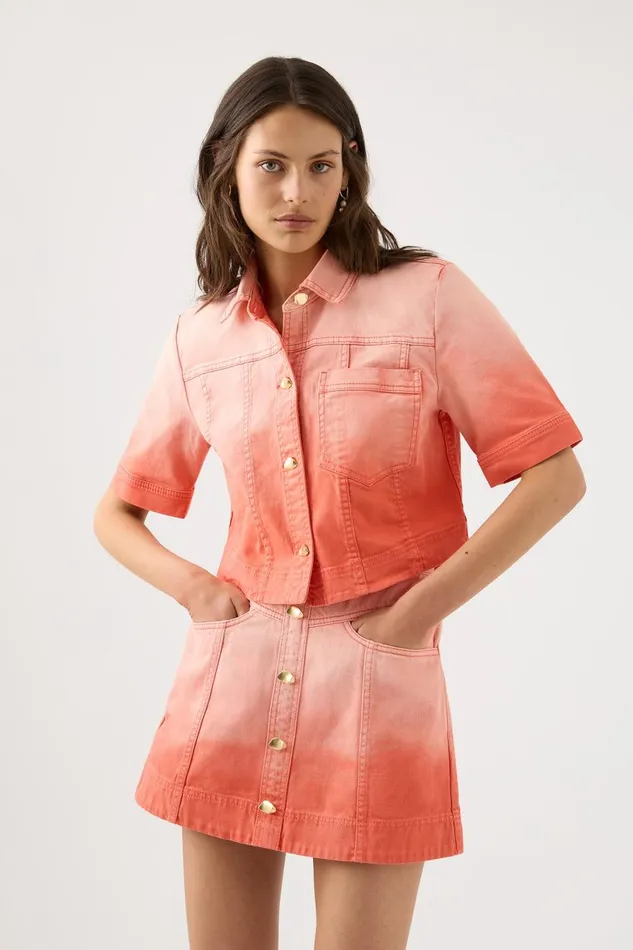 Aje Skirts Ember Ombre Denim Mini Skirt Coral Sunset 8211 Women