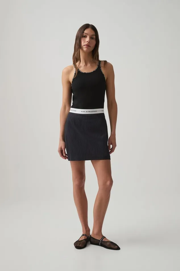 Aje Skirts Logo Elastic Mini Skirt 651 Navy Pinstripe 8211 Women Aje Skirts Logo Elastic Mini Skirt 651 Navy Pinstripe 8211 Women