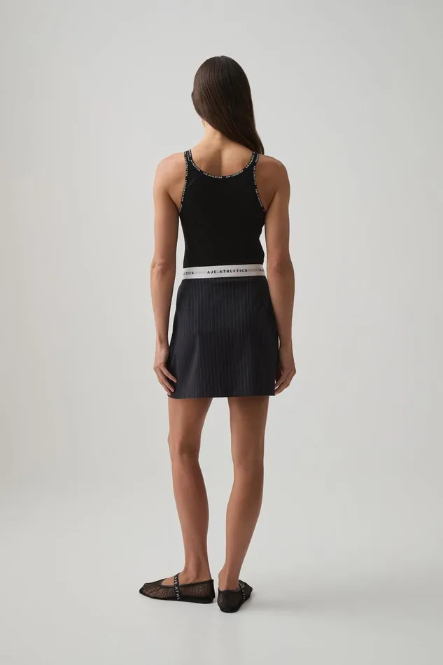 Aje Skirts Logo Elastic Mini Skirt 651 Navy Pinstripe 8211 Women Aje Skirts Logo Elastic Mini Skirt 651 Navy Pinstripe 8211 Women