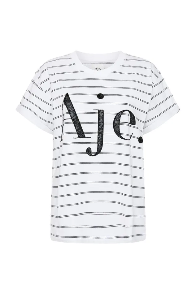 Aje Tees Classic Embellished Logo Tee Blackwhite Stripe 8211 Women