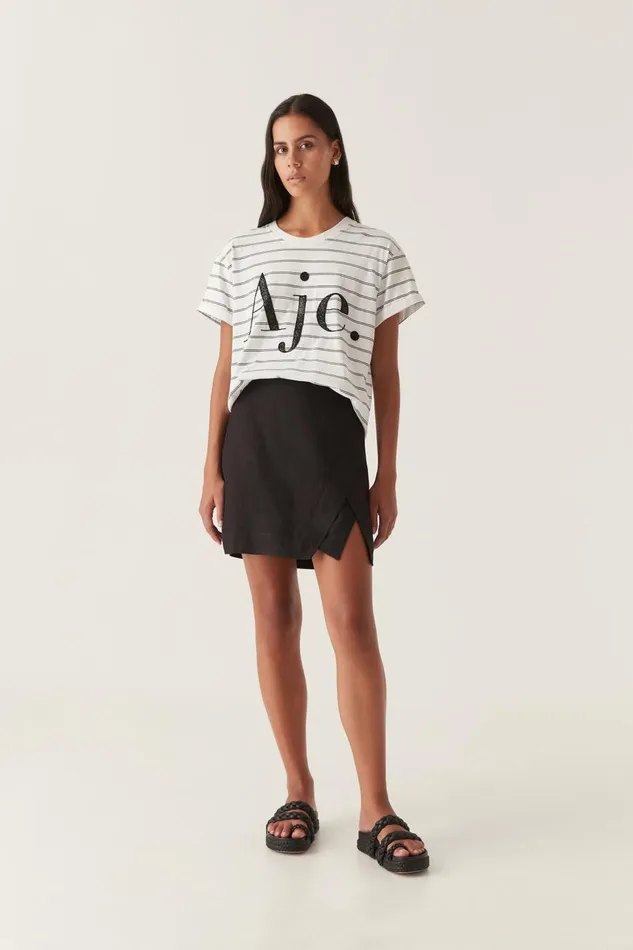 Aje Tees Classic Embellished Logo Tee Blackwhite Stripe 8211 Women