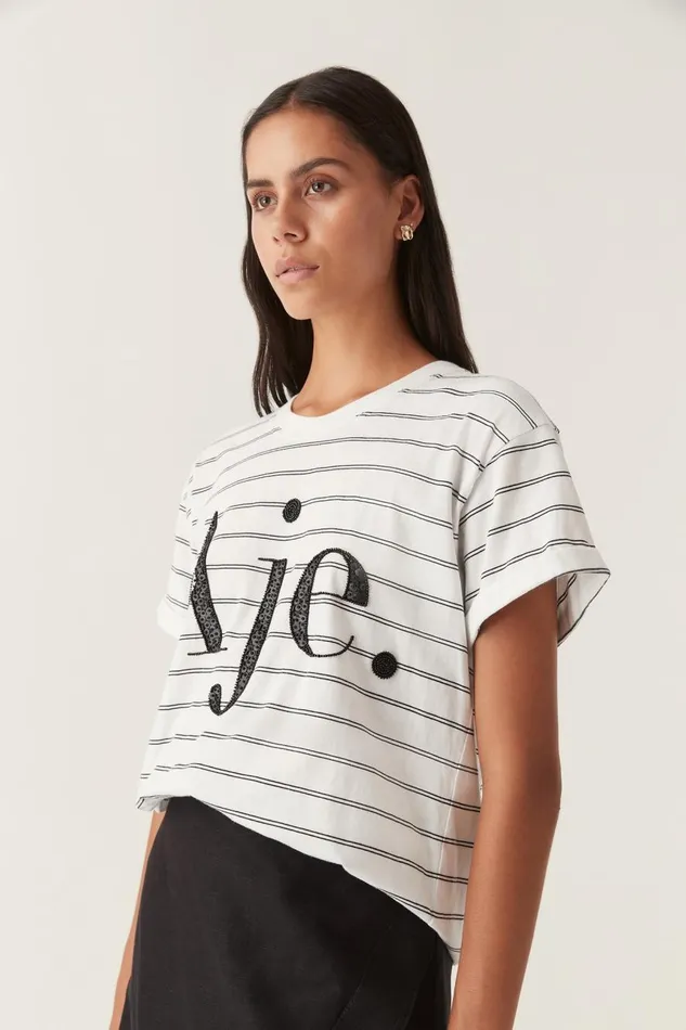 Aje Tees Classic Embellished Logo Tee Blackwhite Stripe 8211 Women
