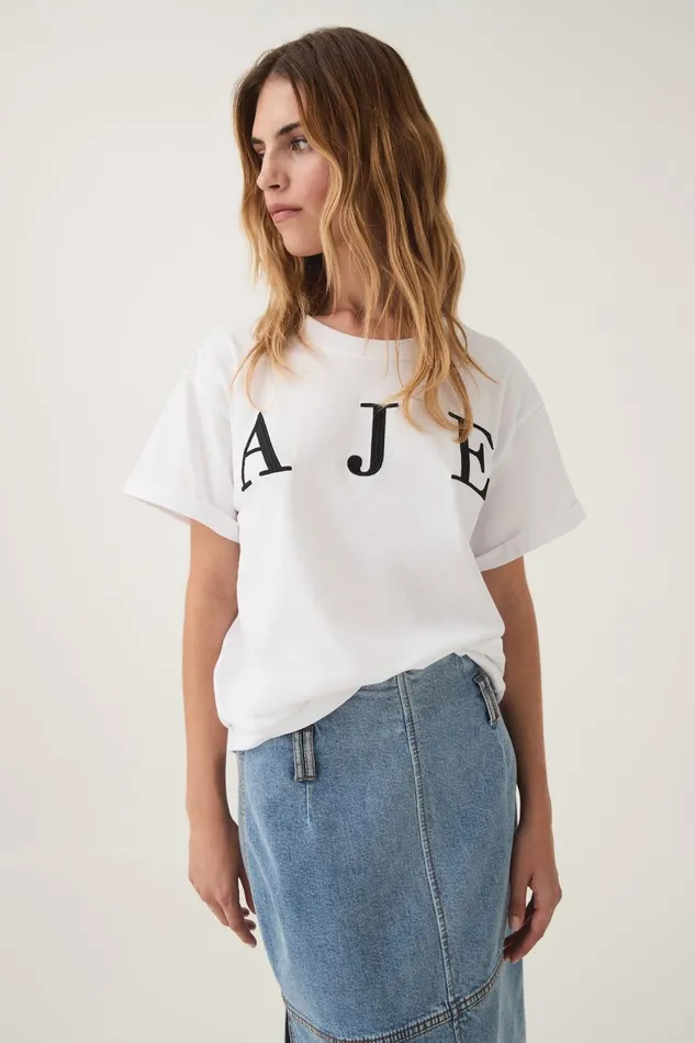 Aje Tees Luna Logo Heritage Tee Whiteblack Logo 8211 Women
