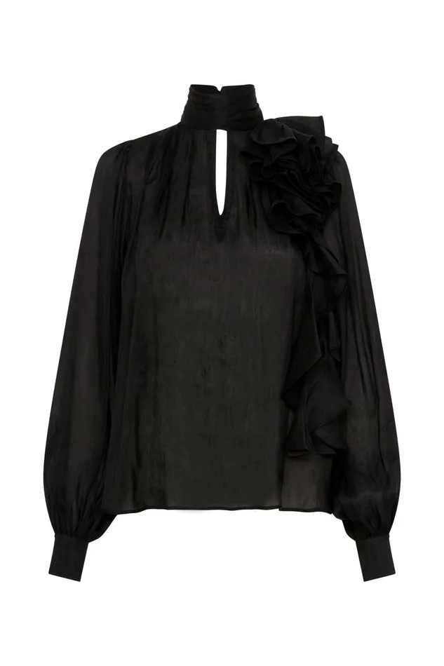 Aje Tops Aura Frilled Tie Blouse Black 8211 Women Aje Tops Aura Frilled Tie Blouse Black 8211 Women