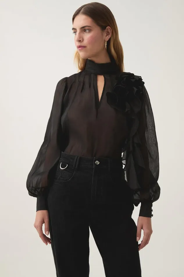 Aje Tops Aura Frilled Tie Blouse Black 8211 Women Aje Tops Aura Frilled Tie Blouse Black 8211 Women