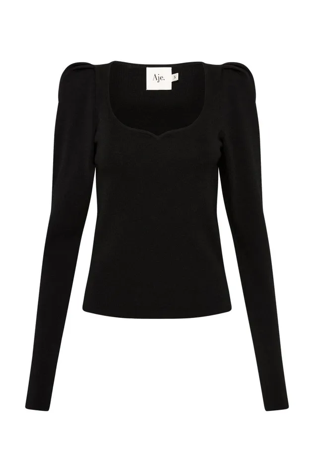 Aje Tops Emma Sweetheart Neck Knit Black 8211 Women