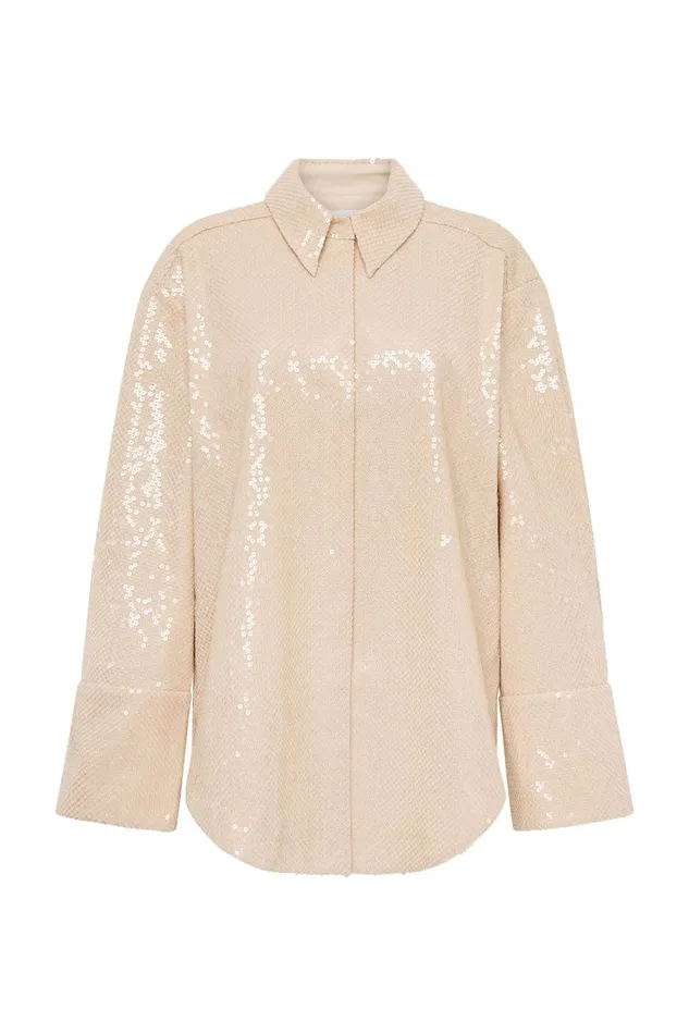 Aje Tops Incandescent Oversized Shirt Sand Brown 8211 Women Aje Tops Incandescent Oversized Shirt Sand Brown 8211 Women