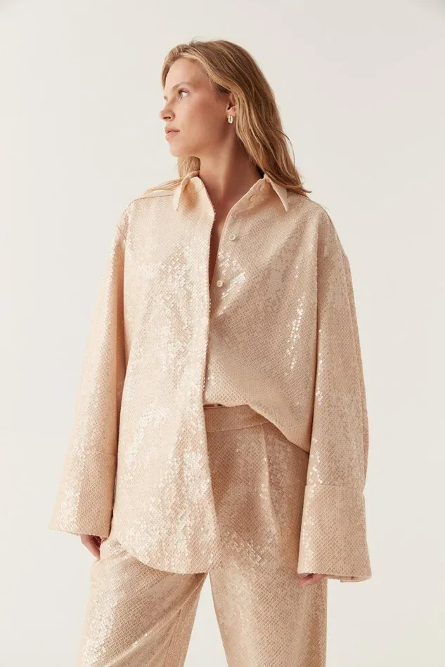 Aje Tops Incandescent Oversized Shirt Sand Brown 8211 Women Aje Tops Incandescent Oversized Shirt Sand Brown 8211 Women