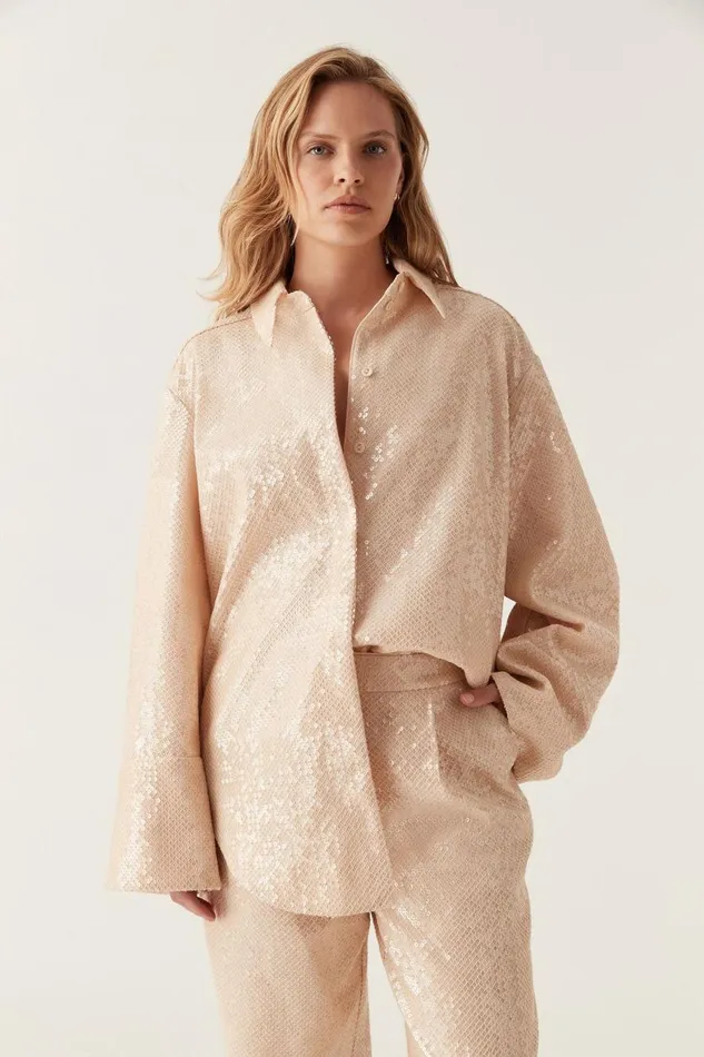 Aje Tops Incandescent Oversized Shirt Sand Brown 8211 Women Aje Tops Incandescent Oversized Shirt Sand Brown 8211 Women