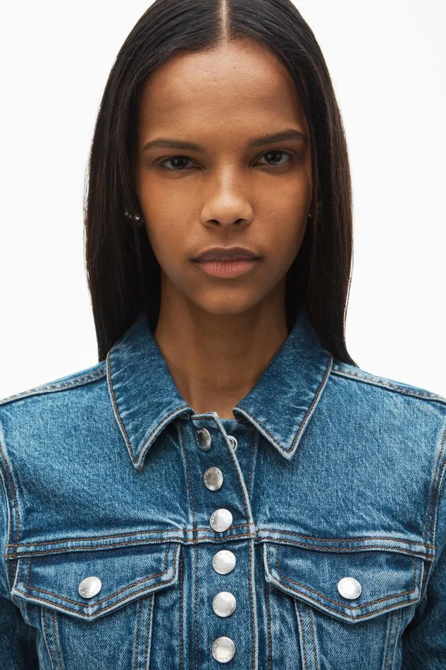 Alexander Wang Denim Women Cropped Trucker Jacket In ComfortStretch Denim