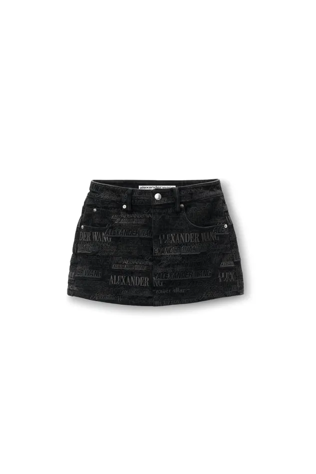 Alexander Wang Denim Women Newsprint LogoEmbroidered Mini Skort In Denim