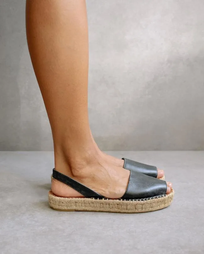 ALOHAS Espadrilles Ibizas 8211 Black Leather Espadrilles 8211 Women