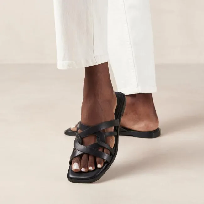ALOHAS Mules Pad 8211 Black Leather Sandals 8211 Women