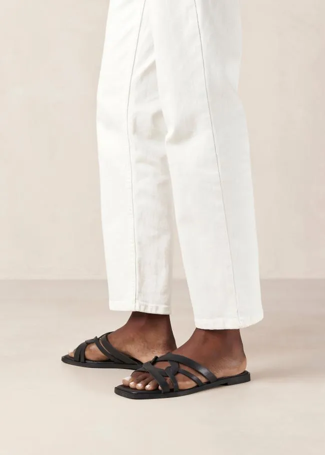 ALOHAS Mules Pad 8211 Black Leather Sandals 8211 Women