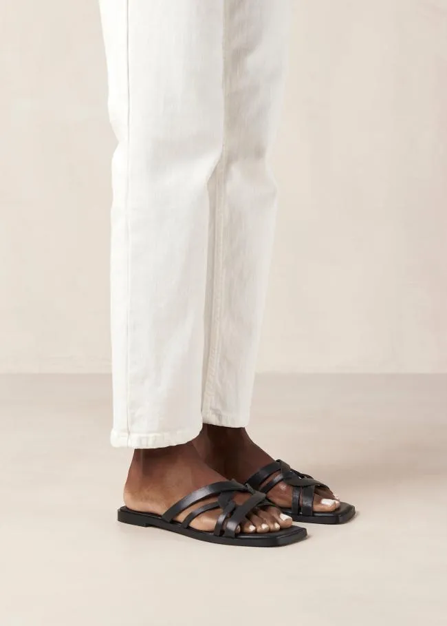 ALOHAS Mules Pad 8211 Black Leather Sandals 8211 Women