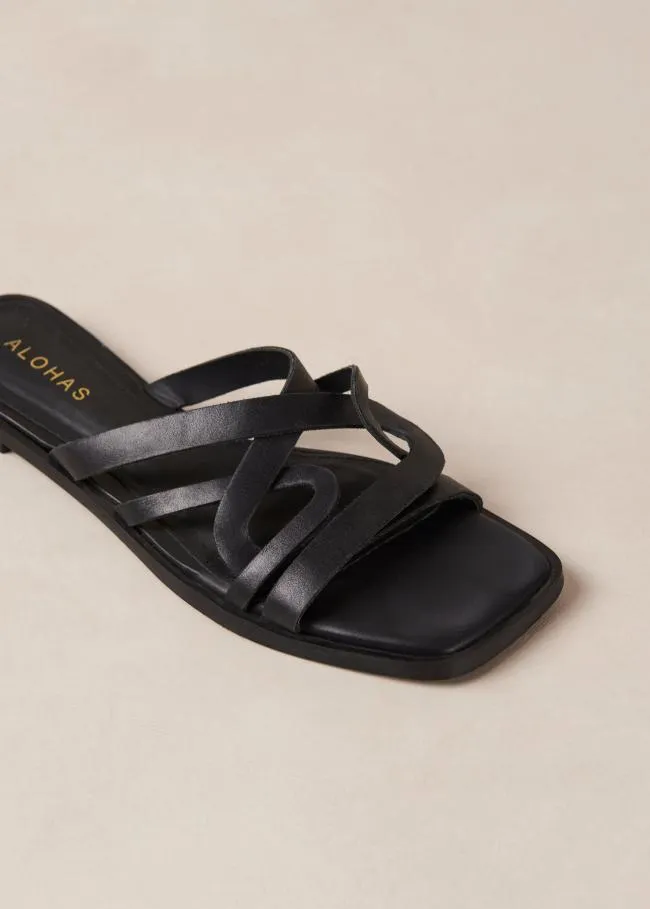 ALOHAS Mules Pad 8211 Black Leather Sandals 8211 Women