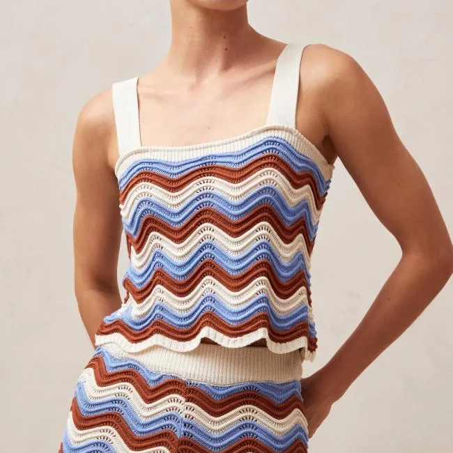 ALOHAS Tops Macari 8211 Blue and Brown Multicolor Knit Top 8211 Women