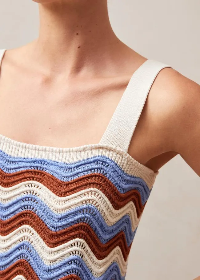 ALOHAS Tops Macari 8211 Blue and Brown Multicolor Knit Top 8211 Women