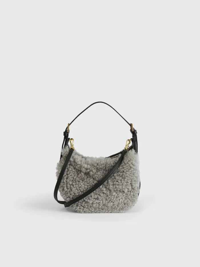 ATP Atelier Mini Bags Silea GreyBlack ShearlingLeather Mini Hobo Bag Greyblack 8211 Women