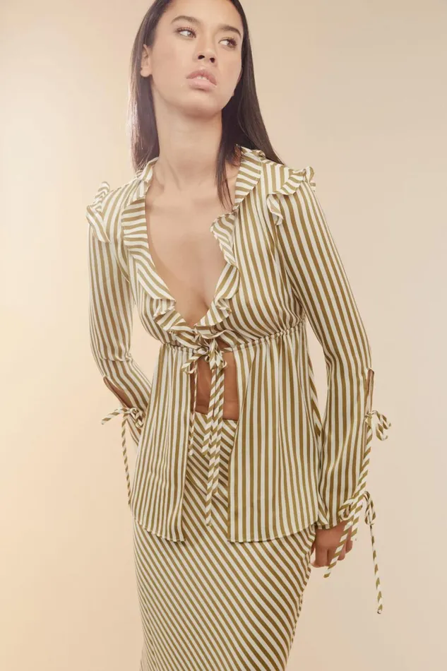 Bardot Party Tops Dhalia Frill Blouse In Green Str 8211 Women