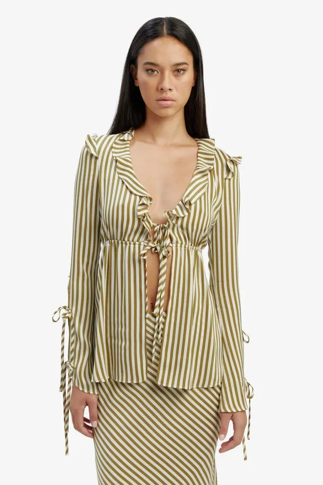 Bardot Party Tops Dhalia Frill Blouse In Green Str 8211 Women Bardot Party Tops Dhalia Frill Blouse In Green Str 8211 Women