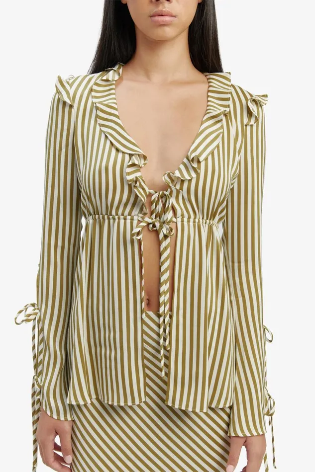 Bardot Party Tops Dhalia Frill Blouse In Green Str 8211 Women Bardot Party Tops Dhalia Frill Blouse In Green Str 8211 Women