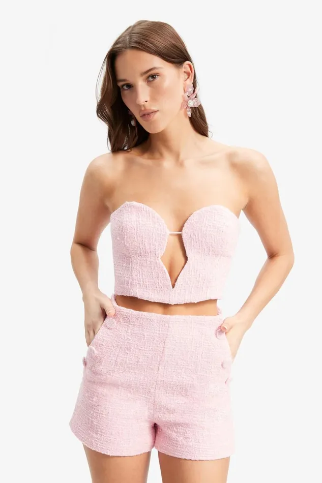 Bardot Party Tops Eleni Boucle Bustier In Soft Pink 8211 Women Bardot Party Tops Eleni Boucle Bustier In Soft Pink 8211 Women