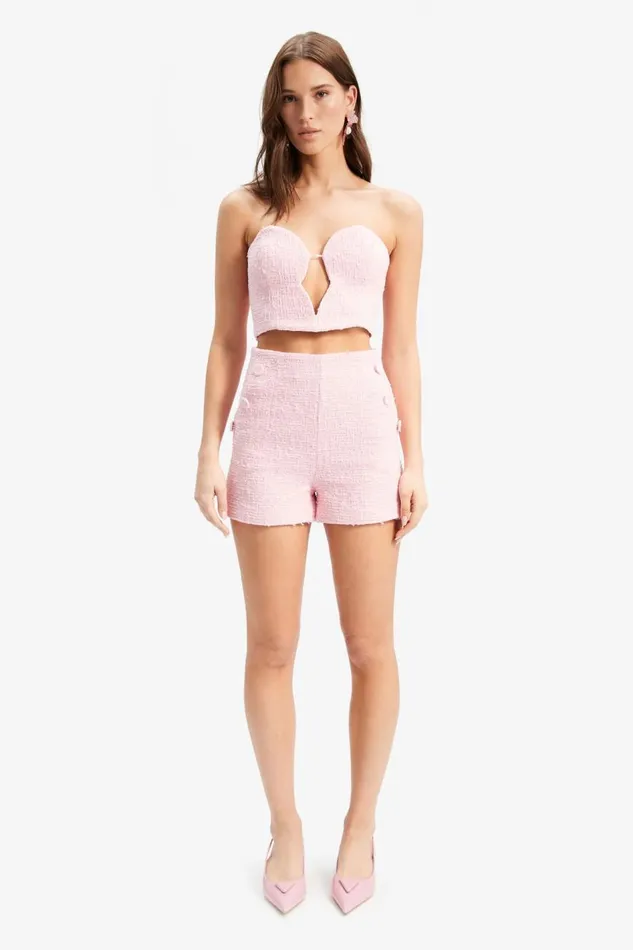 Bardot Party Tops Eleni Boucle Bustier In Soft Pink 8211 Women Bardot Party Tops Eleni Boucle Bustier In Soft Pink 8211 Women
