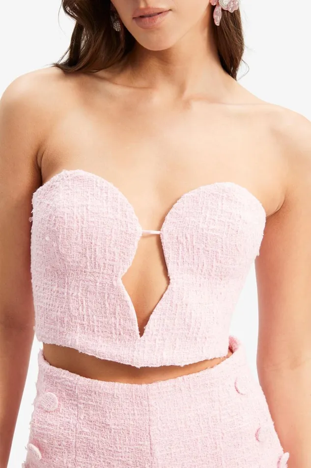 Bardot Party Tops Eleni Boucle Bustier In Soft Pink 8211 Women Bardot Party Tops Eleni Boucle Bustier In Soft Pink 8211 Women